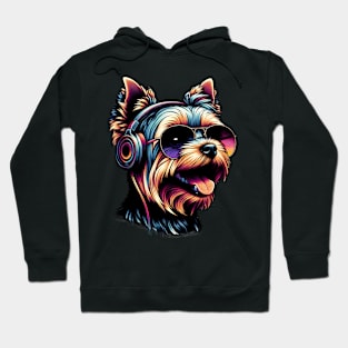 Yorkshire Terrier Smiling DJ in Japanese Artwork Style Hoodie